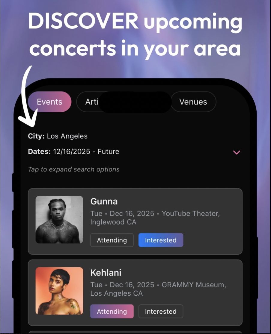 Discover upcoming concerts